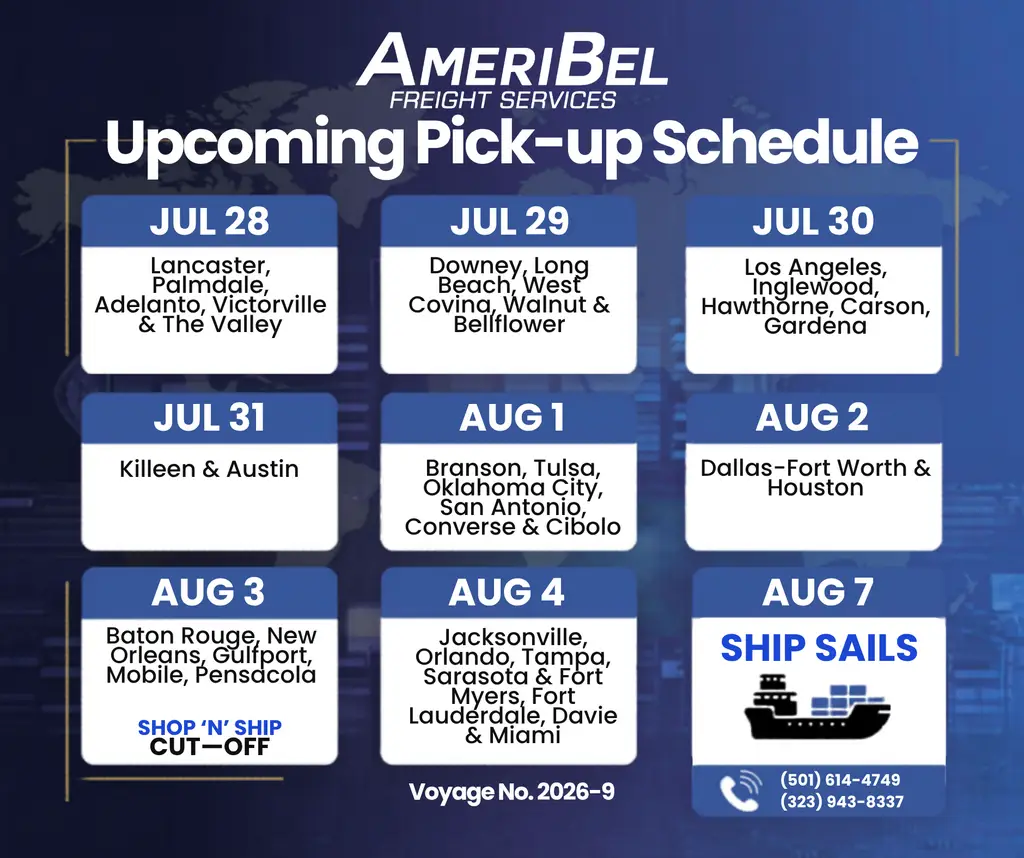 AmeriBel Freight Services Cargo Pick-up Schedule: Voyage 2026-9